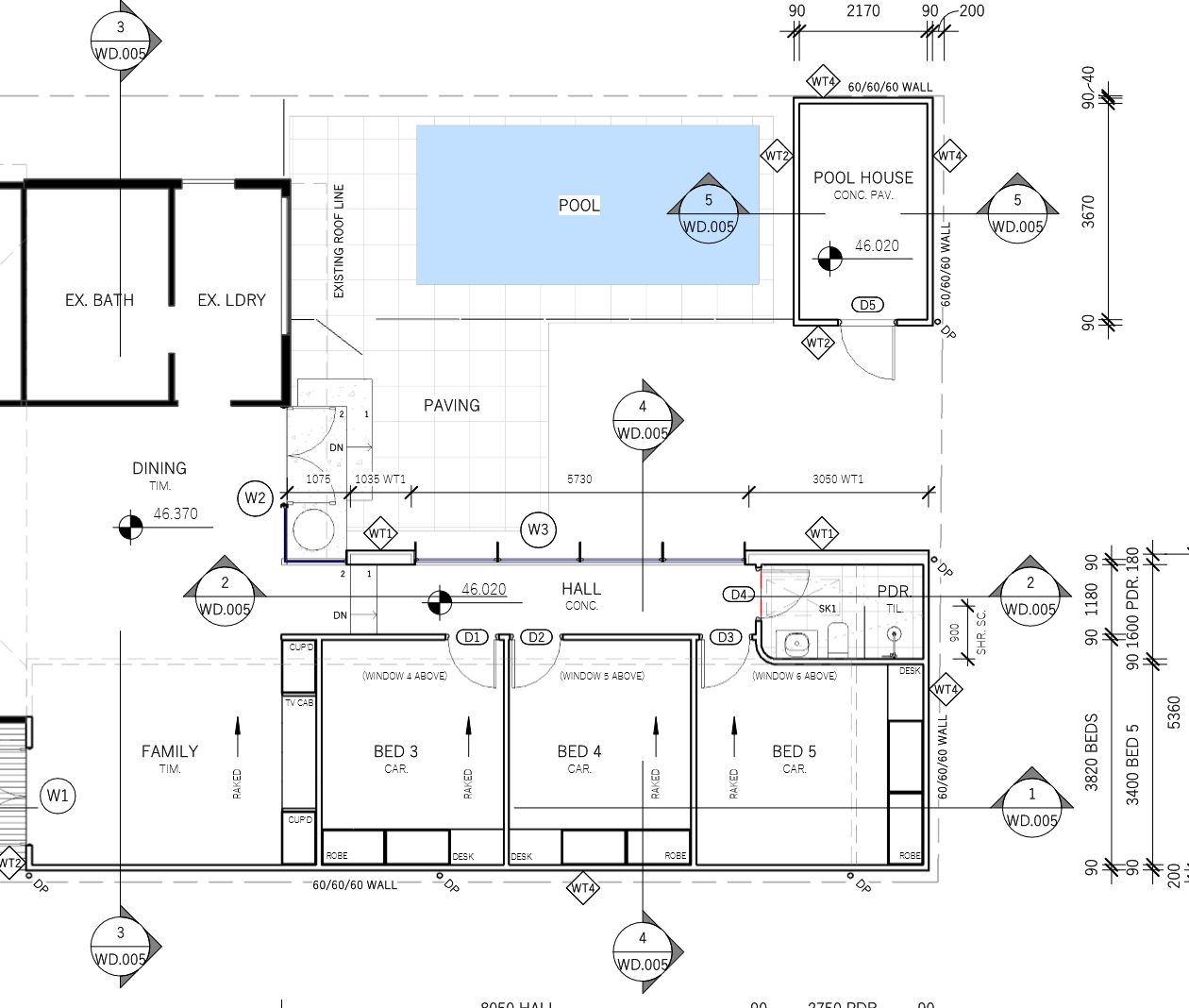 Residential floor plan with wall-type take-off markups